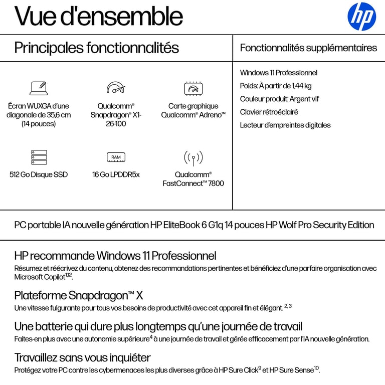 HP EliteBook 6 G1q 14 inch Notebook Next Gen AI PC Wolf Pro Security Edition SSD Neuf - vue 2