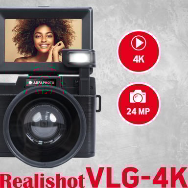 AGFA PHOTO Realishot VLG-4K Kit Vlogging - Caméra 24MP, Vidéo 4K, Ecran LCD 3'', Zoom Numérique 16X, Capteur CMOS, Batterie Lithium - Noir