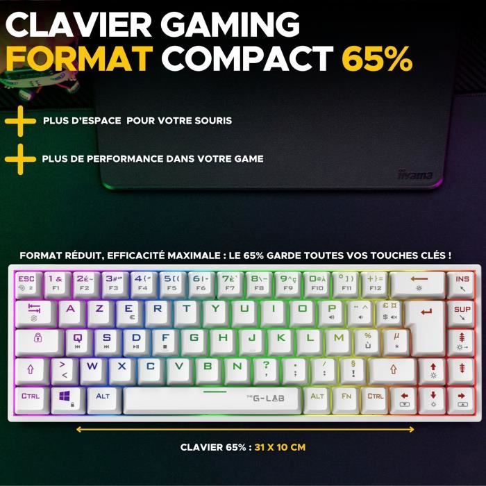 Clavier Gamer - KEYZ TITAN - Mécanique (Switch Rouge) - Filaire - RGB - Blanc - Neuf