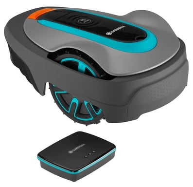 Cortacésped robot Gardena SILENO minimo, batería, negro y azul