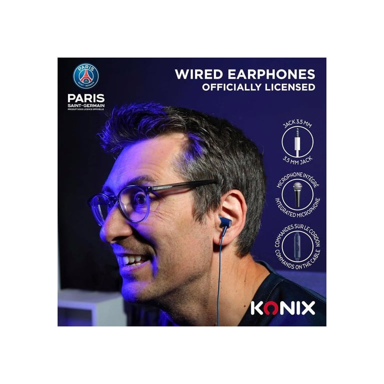 Écouteurs Filaires PSG Haut parleurs 10 mm Microphone intégré Connexion Jack 3 5 mm Câble 1 4 Neuf - vue 2