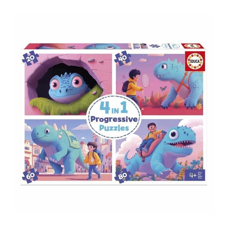 4 Puzzles EDUCA Dinos sympathiques 20+40+60+80 pièces - vue 8