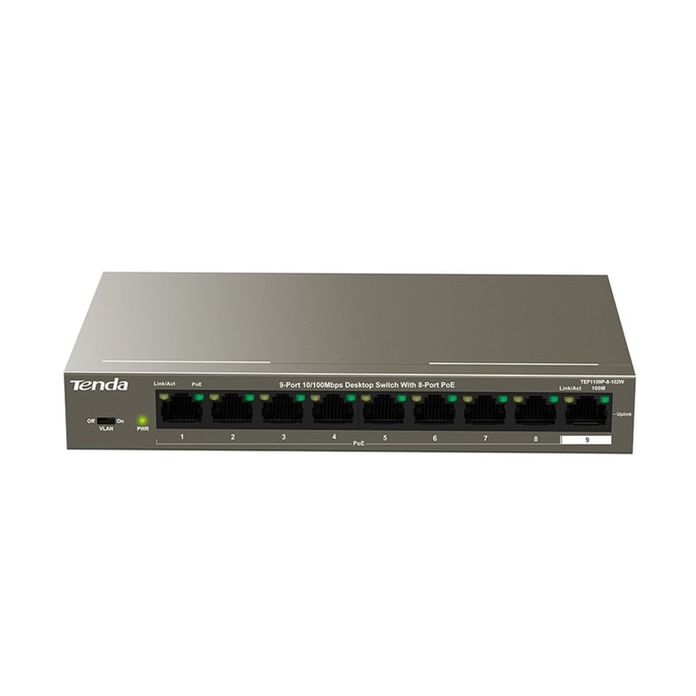 Tenda TEF1109P 8 commutateur réseau Fast Ethernet 10100 Connexion Ethernet supportant 'alimentation via ce port PoE Métallique Neuf