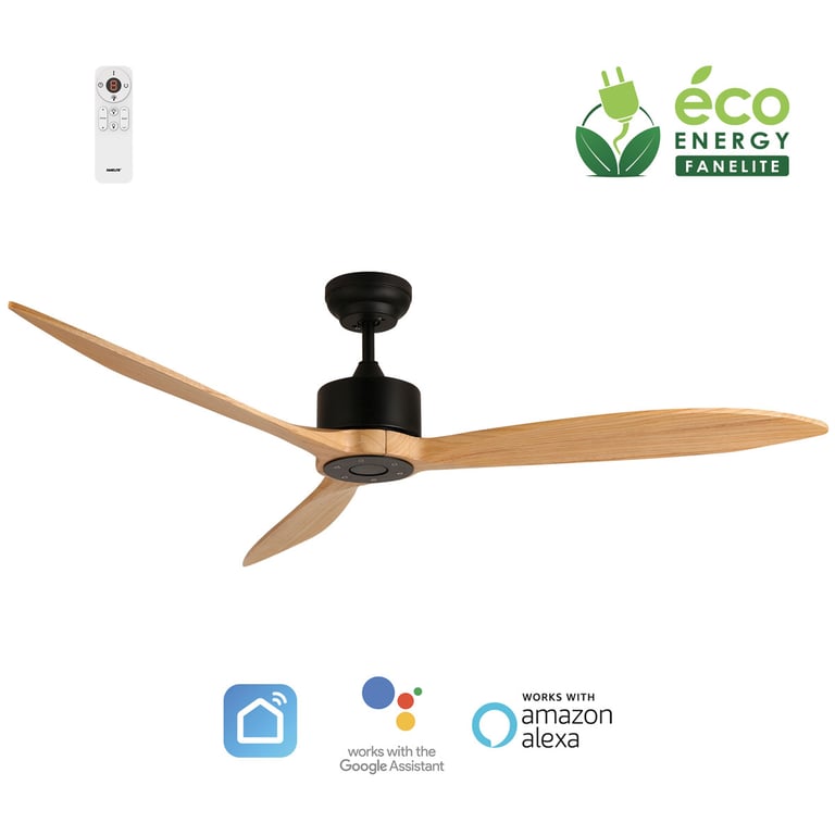 Fanelite Ventilateur de plafond 164 cm et bois LIFOU Moteur DC Télécommande Wifi Très silencieux Neuf