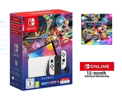 Nintendo Switch OLED + Mario Kart 8 Deluxe + Switch Online 12 Months console de jeux portables 17,8 cm (7'') 64 Go Écran tactile Wifi Blanc