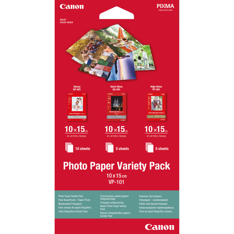 Canon Pack variété de papier photo 4 × 6 10 × 15 cm VP 101 de 20 feuilles Neuf