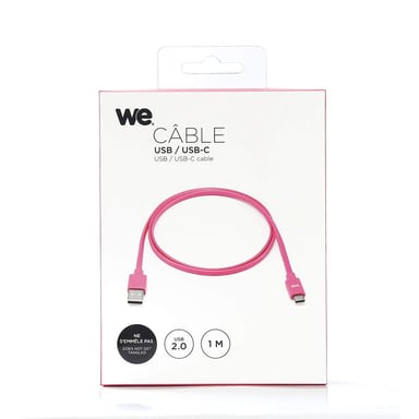 WE Cavo piatto da USB-C a USB da 1 m per Samsung S8/S9/S10, MacBook Pro, Google Pixel/Chromebook, Huawei P20/P30 Xiaomi - Fuschia