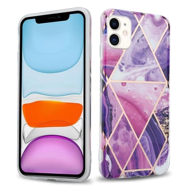 Funda para Apple iPhone 11 en Marble Wave Purple No. 14 Funda protectora de silicona TPU con patrón de mosaico