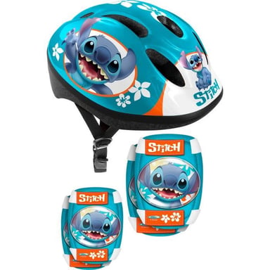 Set de protection enfant Disney Stitch casque ajustable + coudières S + genouillères M Bleu, tour de tête 50 à 56 cm