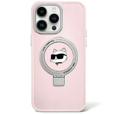 Étui Karl Lagerfeld pour iPhone 15 6.1'' rose étui rigide Ring Stand Choupette Head MagSafe