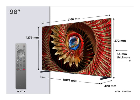 TCL 98C89K TV 2,49 m (98'') 4K Ultra HD Smart TV Wifi Noir 5000 cd/m²