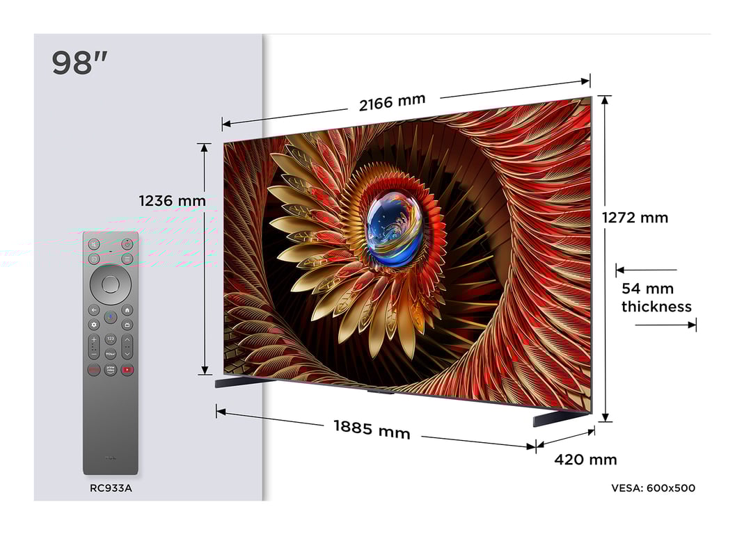 TV QD Mini LED Tcl 98C89K 248 cm 4K UHD 2025 Aluminium brossé - vue 5
