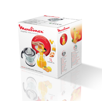 MOULINEX PC302B10 Exprimidor 1L - Vitapress blanco gris - Doble filtro (con/sin pulpa) - 1 velocidad - Doble sentido de rotación - Diseño moderno - Almacenamiento de cable - Base 360°