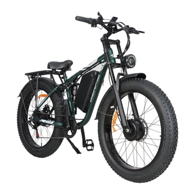 Bicicleta de montaña eléctrica BAOLUJIE DP2603, batería extraíble de 52 V y 32 Ah, suspensión completa - Verde