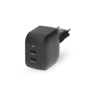 Chargeur mural NEDIS WGCHA45WBK 45 W GaN PD3.0 2x USB-C Charge rapide Noir