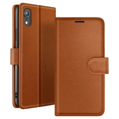 Zanaé Funda tipo cartera para iPhone XR con función de soporte y lengüeta magnética Marrón