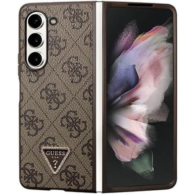 Étui Guess 4G Leather Triangle Strass pour Samsung Galaxy Z Fold5, marron