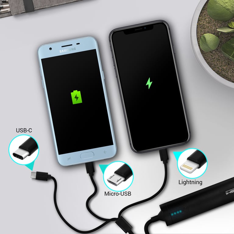 Powerbank 2600mAh Câble 3 en 1 Micro USBLightningUSB C LED Akashi Neuf - vue 2