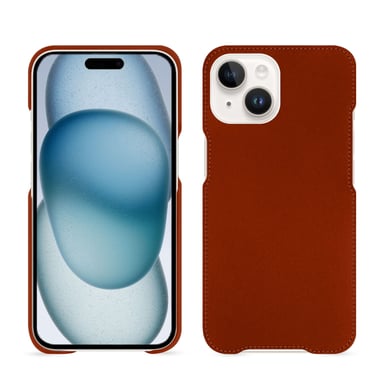 Coque cuir Apple iPhone 15 -  - Orange - Cuir vegan