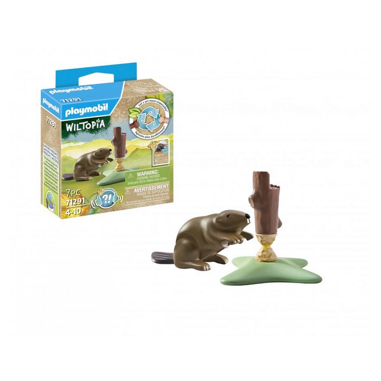 Figurine de Castor avec Souche d'Arbre - Décor Naturel en 7 Pièces - Neuf