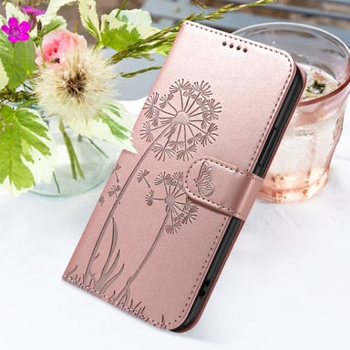 Zanaé Funda tipo cartera para Redmi Note 14 4G Premium Diseño Flores Mariposa Rosa dorado