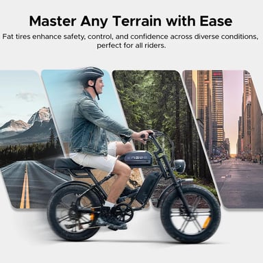 Bicicleta de montaña eléctrica ENGWE M1 de 20'' con neumáticos anchos, batería de 48 V 28,6 Ah, suspensión total, autonomía de hasta 90-170 km, color negro