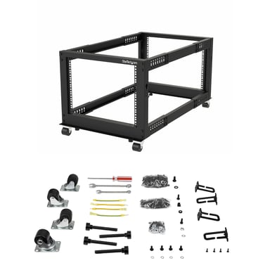 StarTech.com Rack Serveur Mobile 12U 4 Poteaux, Rack Réseau 19'' 4 Poteaux avec Roulettes, Rack Roulant avec Profondeur Ajustable pour PC/AV/Données/Informatique - Roulettes, Pieds de nivellement ou Fixation au Sol