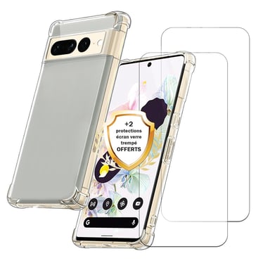 EVETANE Funda Google Pixel 7 Pro Esquinas reforzadas de silicona a prueba de golpes + 2 paneles de vidrio templado de protección de pantalla.