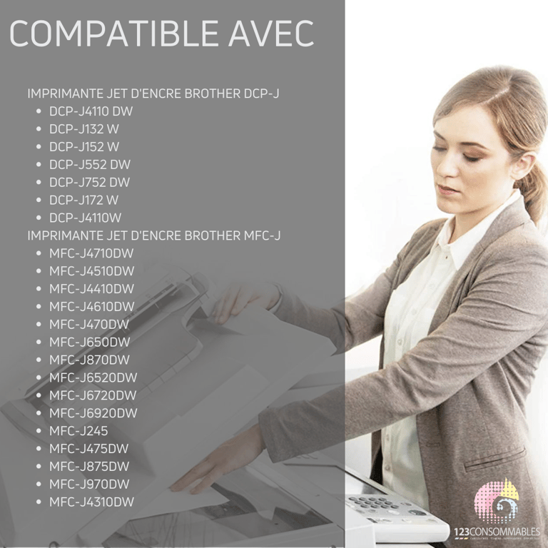 123CONSOMMABLES LC123 Pack 4 Cartouches Compatibles avec Brother LC123XL pour Imprimante DCP J132W J152W J172W J552DW J752DW J4110DW MFC J245 J6520DW J6720DW 1 / 1 Cyan / 1 / 1 Jaune Neuf - vue 2