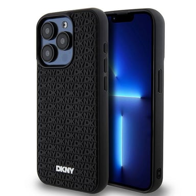 Custodia DKNY per iPhone 15 Pro Max 6,7'' nero Custodia rigida 3D in gomma con motivo a ripetizione