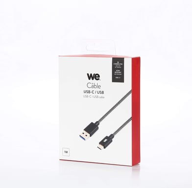 WE Cavo da USB-C a USB intrecciato da 1 m per Samsung S8/S9/S10, MacBook Pro, Google Pixel/Chromebook, Huawei P20/P30 Xiaomi - nero