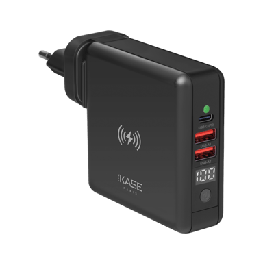 Batterie multifonction avec chargeur rapide sans fil 10000mAh & chargeur secteur mural (18W), Noir minuit