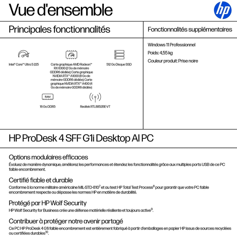 HP ProDesk 4 SFF G1i Desktop AI PC SSD Windows 11 Pro Neuf - vue 7