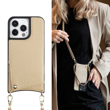 Selencia Coque de télephone Nova avec cordon et porte-cartes pour Apple iPhone 13 Pro - Beige