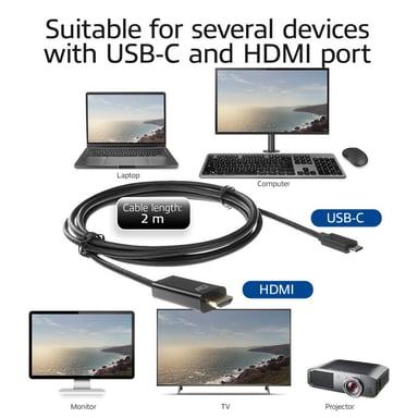 Ewent EW9824 2 m di cavo video USB Tipo-C HDMI Tipo A e adattatore (standard) Nero