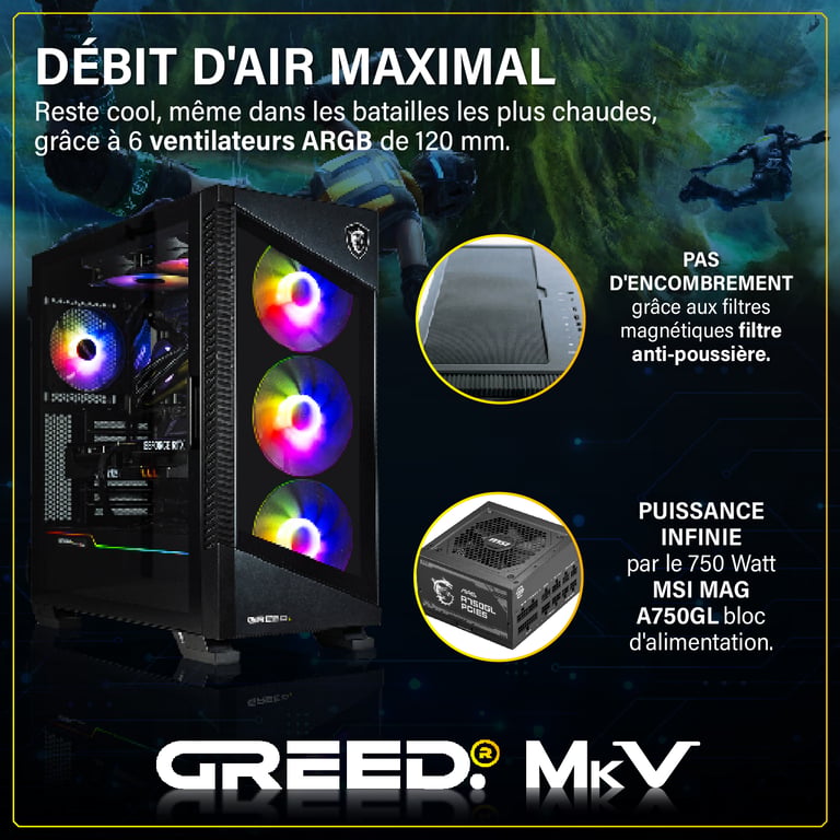 GREED MK5 Gaming PC / Ordinateur AMD Ryzen 5 Nvidia Geforce RTX 5070 12 Go RAM DDR5 Watercool SSD PC Gamer avec WiFi + Windows 11 Pro Neuf - vue 3