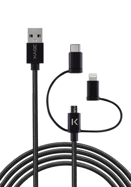 Cavo di ricarica/sincronizzazione USB 3 in 1 a micro-USB, Lightning® certificato Apple MFi e intrecciato metallico di tipo C (1M)
