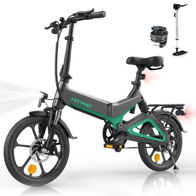 Bicicleta eléctrica HITWAY 16 - 250W/36V - E-Bike plegable de pedaleo asistido - Batería 7.8Ah - Para Adolescentes y Adultos Negro