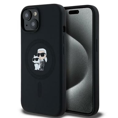 Funda Karl Lagerfeld para iPhone 15 Plus 6.7'' Funda rígida de silicona negra Karl & Choupette MagSafe