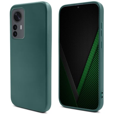 Moozy Lifestyle. Coque en silicone pour Xiaomi 12 Pro, vert foncé - Housse légère en silicone liquide avec finition mate et doublure en microfibre douce, coque en silicone de qualité supérieure