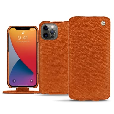 Housse cuir Apple iPhone 13 Pro Max - Rabat vertical - Orange - Cuir saffiano