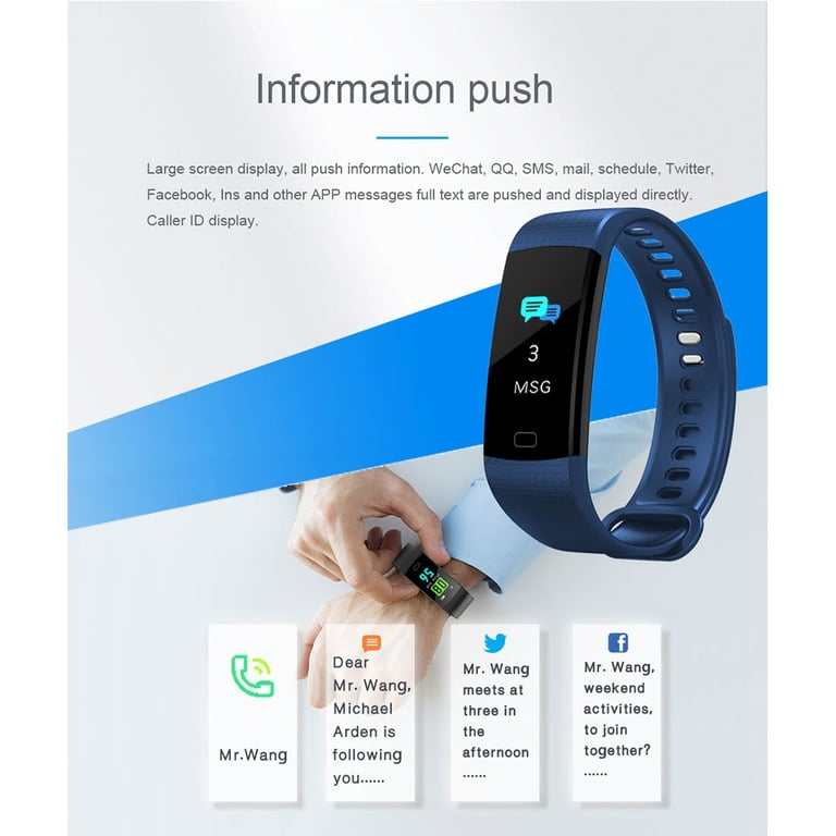 Montre Connectée Android iOs Bracelet Cardio Smartwatch IP67 Podomètre Bleu YONIS
