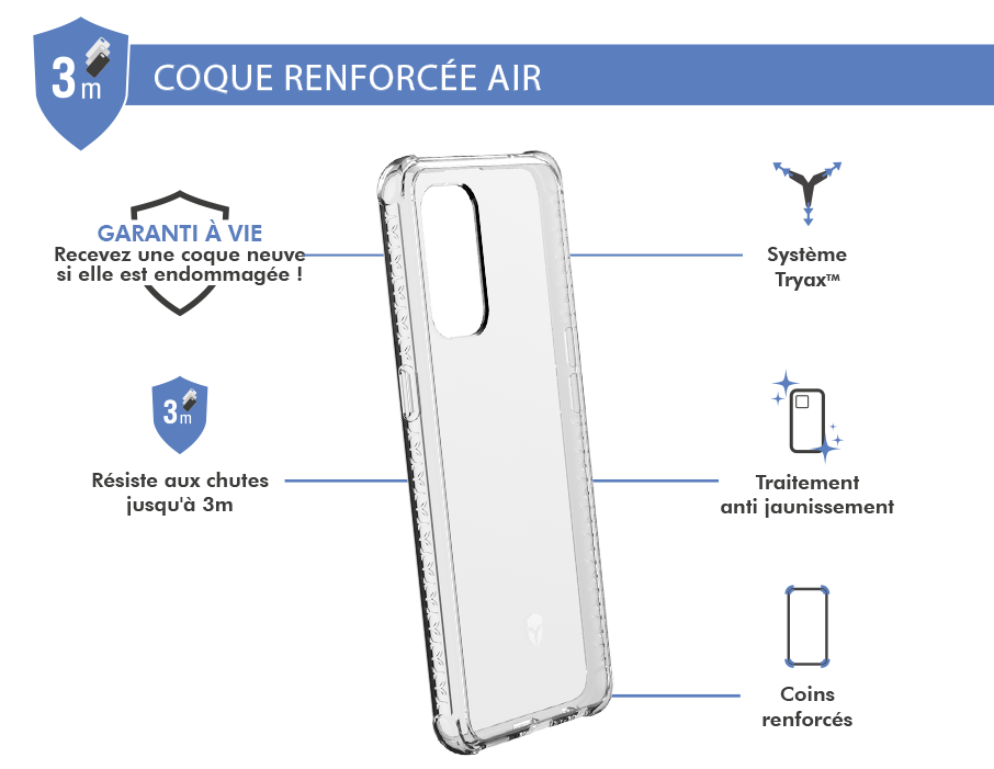 Coque Renforcée Oppo Find X3 Lite AIR Garantie à vie Transparente Force Case