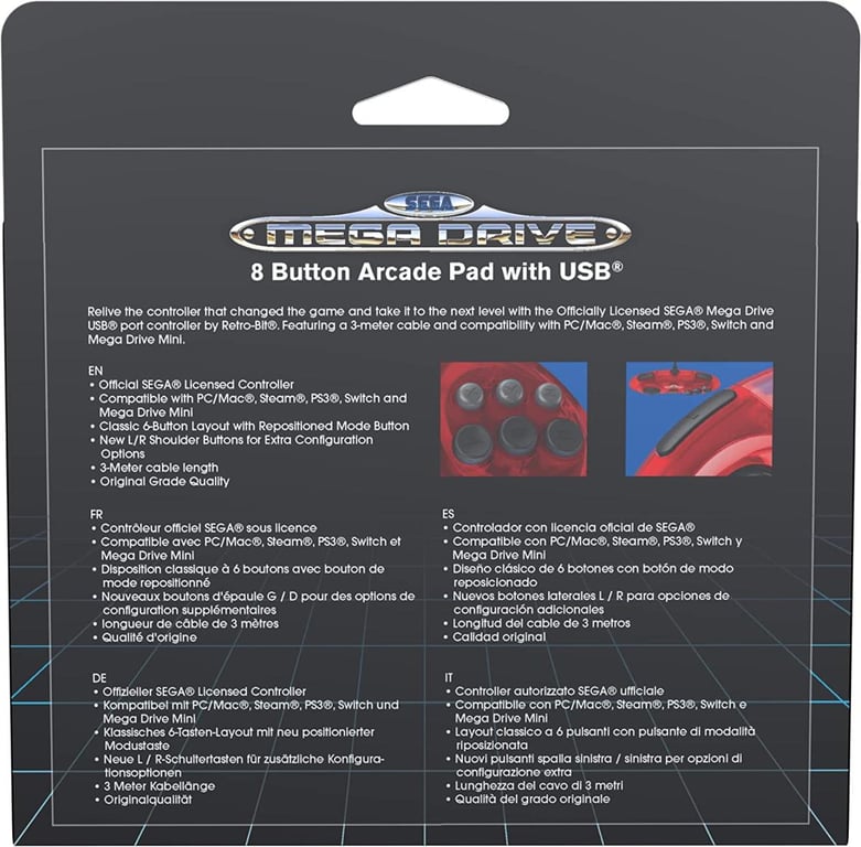 Retrobit SEGA Mega Drive manette Crimson filaire 8 boutons Connexion USB Neuf - vue 3