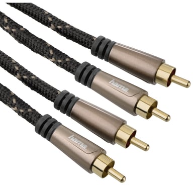 Câble audio, 2 RCA mâles - 2 RCA mâles, métallique, plaqué or, 1,5 m