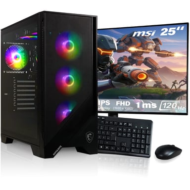 PC Gamer / Gaming complet - AMD Ryzen 7 5700G - Radeon Vega 8 - 16 GO RAM DDR4 | Ordinateur avec Clavier & Souris + Ecran Full HD 25'' (1920x1080) - 1 TO SSD - WiFi + Windows 11 Pro