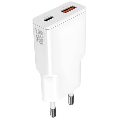 Chargeur Secteur USB-C GaN 20W + USB Format Compact Blanc