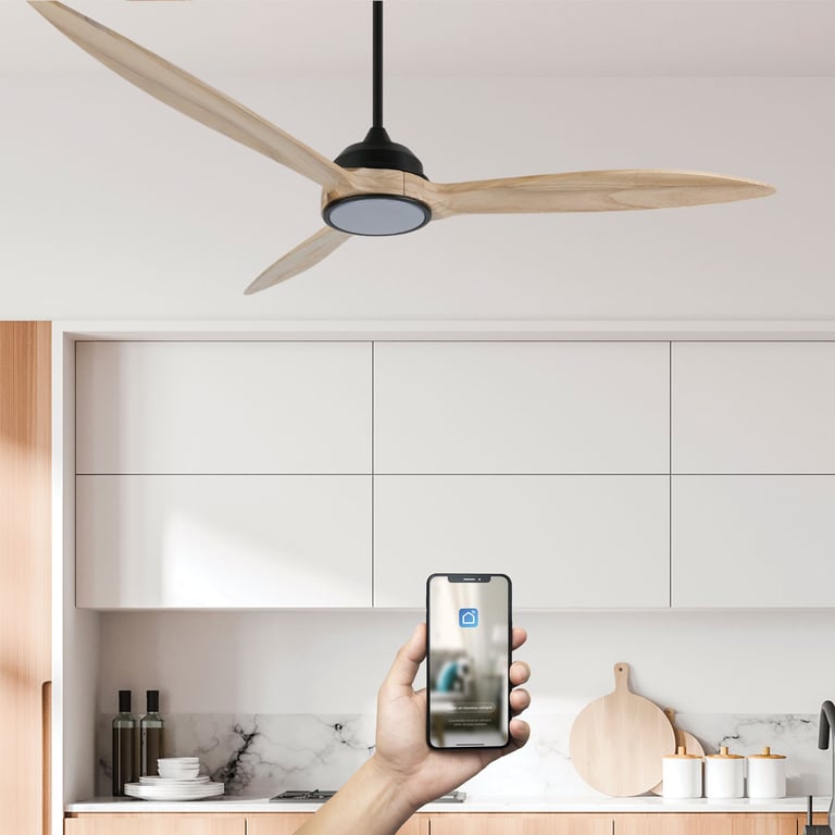 Fanelite Ventilateur de plafond 164 cm et bois MOOREA Moteur DC Lumière LED dimmable 3 couleurs Wifi Neuf - vue 3