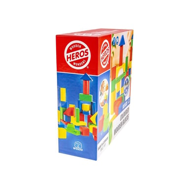 Jeu de construction HEROS Blocs en bois colorés 50 pièces FSC Noir, rouge, bleu