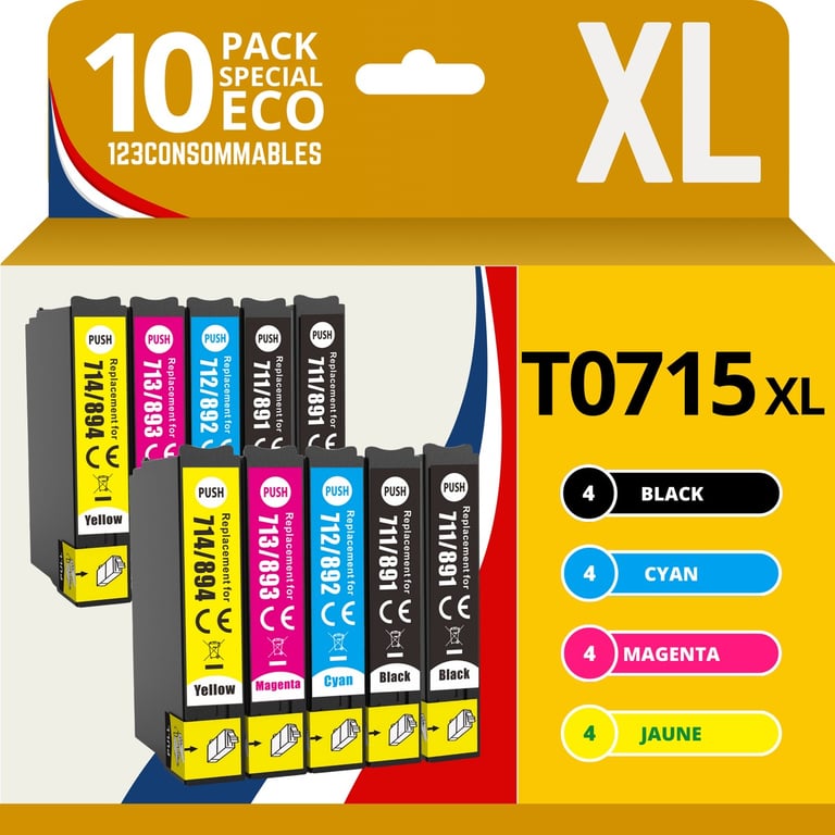 Pack 10 cartouches compatibles EPSON T0715XL Neuf